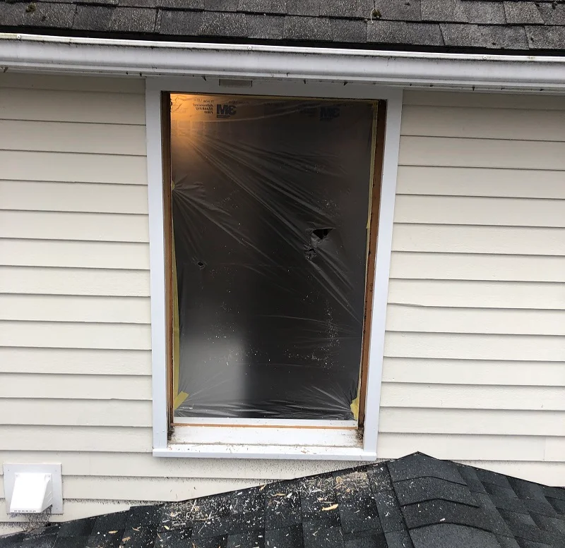 Double hung window removed ready for window installation